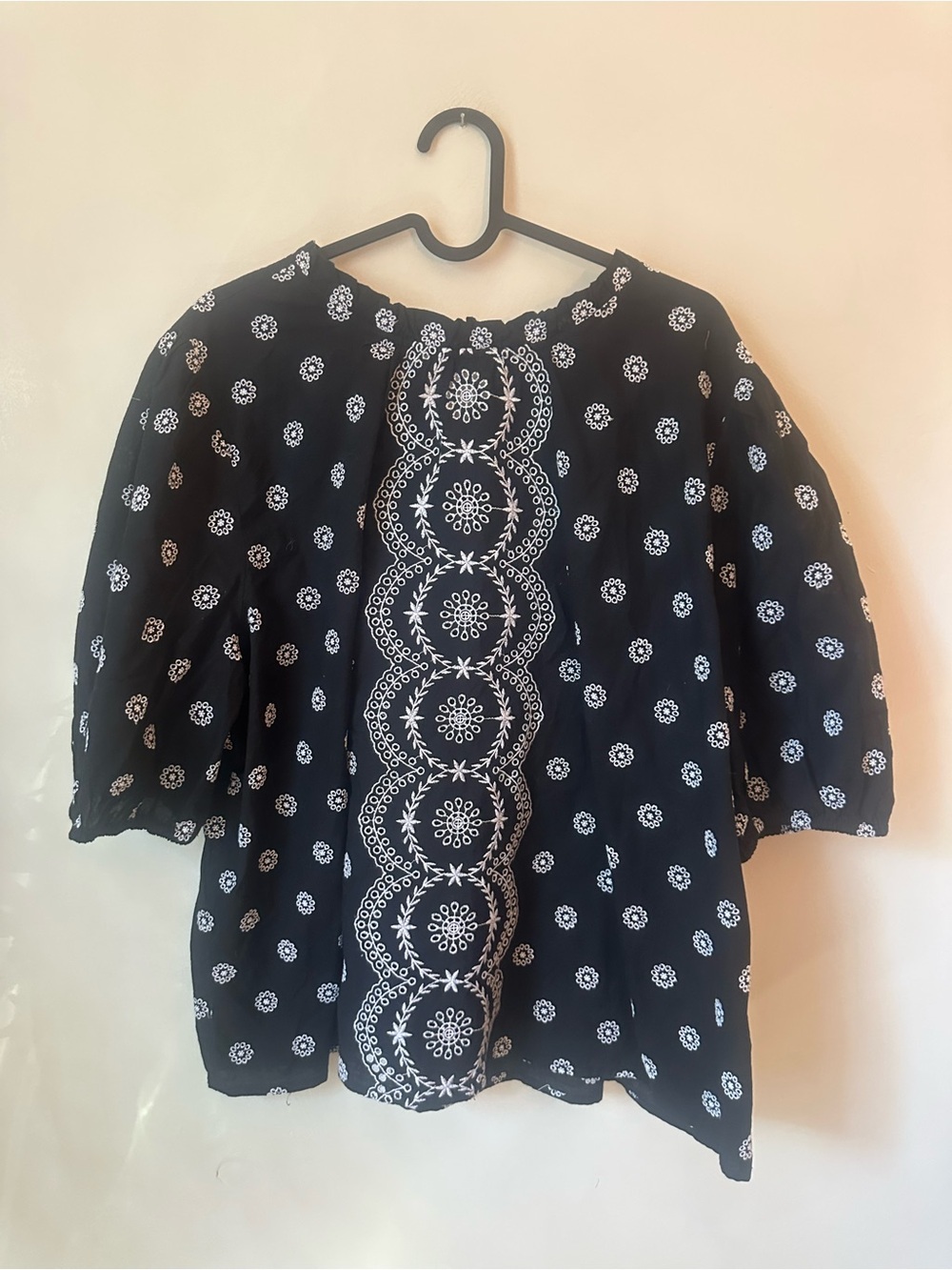 LOFT Black Embroidered Peasant Blouse Size XL 100% Cotton